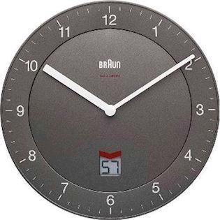 Gråt Ø20 cm radio styret quartz væg ur fra Braun med dato, BNC006GYGY-DCF